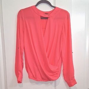 Ro & De Pink Wrap Long Sleeve Blouse